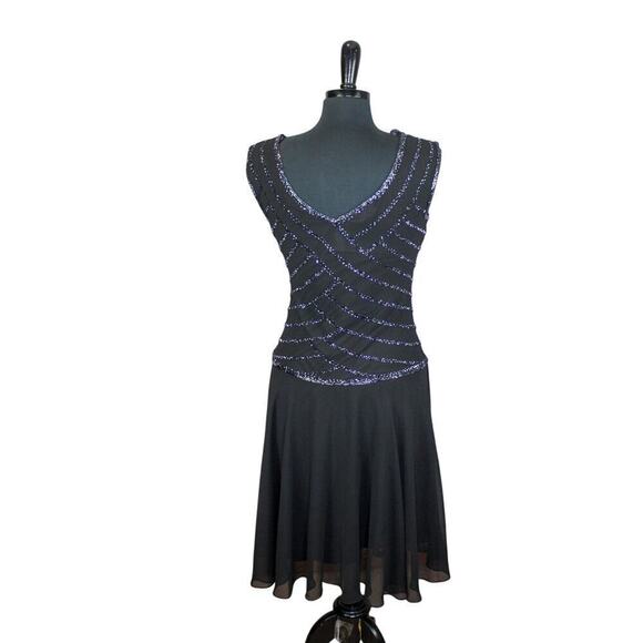 J Kara Black Beaded Midi Event Dress Flapper Drop Waist Hoco Formal 12 - Picture 4 of 5